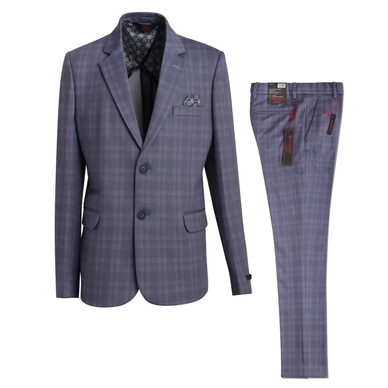 2 PC SUIT COOLED P.O.W.STRETCH GRYE BLUE CHECKSLIM FIT / BLZ5446