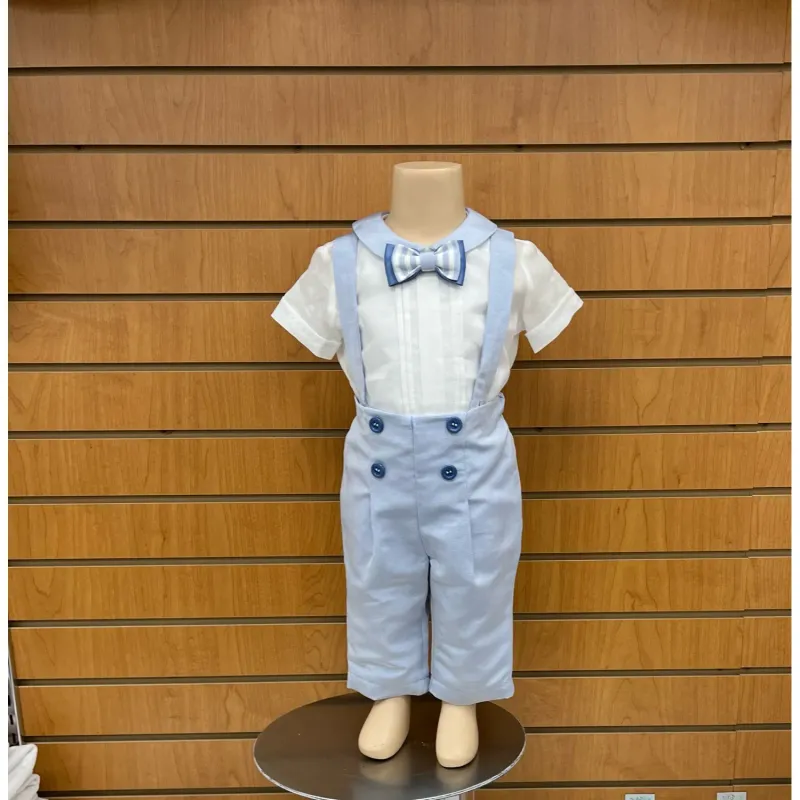 2PC WHITE SHIRT / ONZIE & BLUE PANT & BOWTIE WITH SUSPENDERS LONG SHORT SLEEVE / B2811-BE