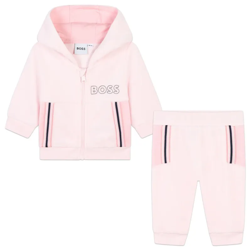 2PC PINK HOODED TRACK SUIT VELOUR ZIP CLOSURE / J51081-44L
