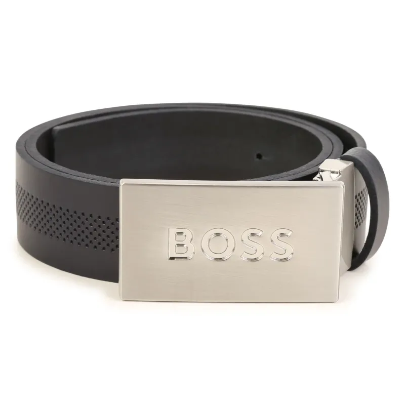 BELT NAVY EMBOSSED DOT PRINT SOLID SILVER BUCKLE WITH BOSS LOGO / J20403-849