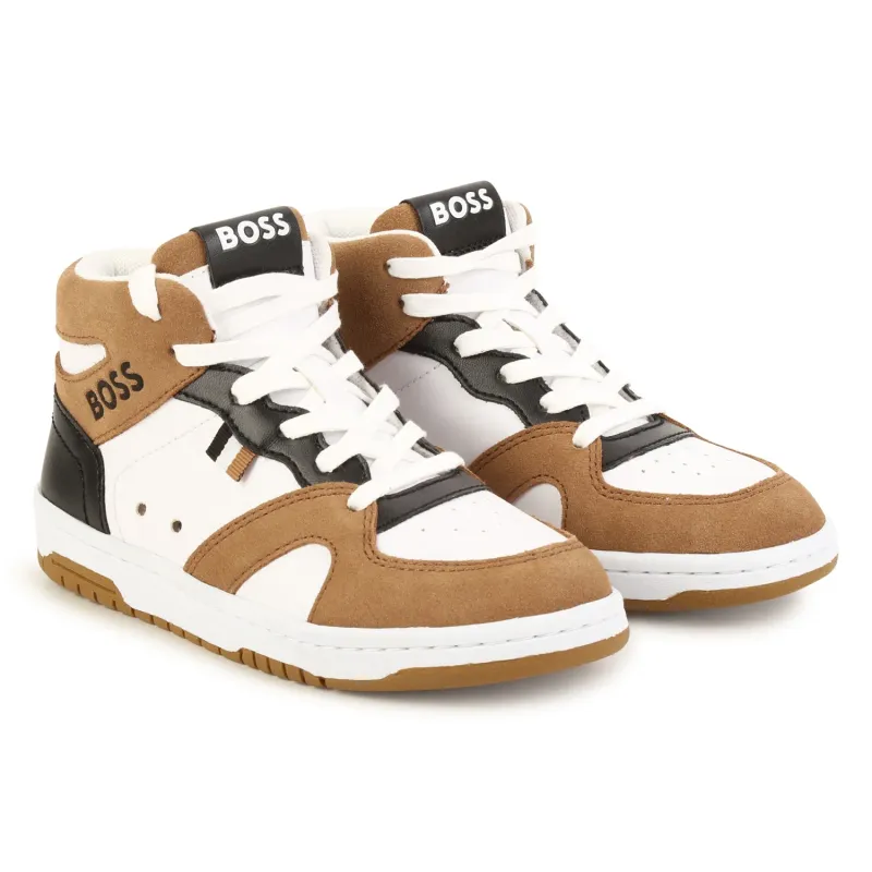 HIGH TOP SNEAKER WHITE & NAVY BROWN SUEDE LACES / J29367-10P