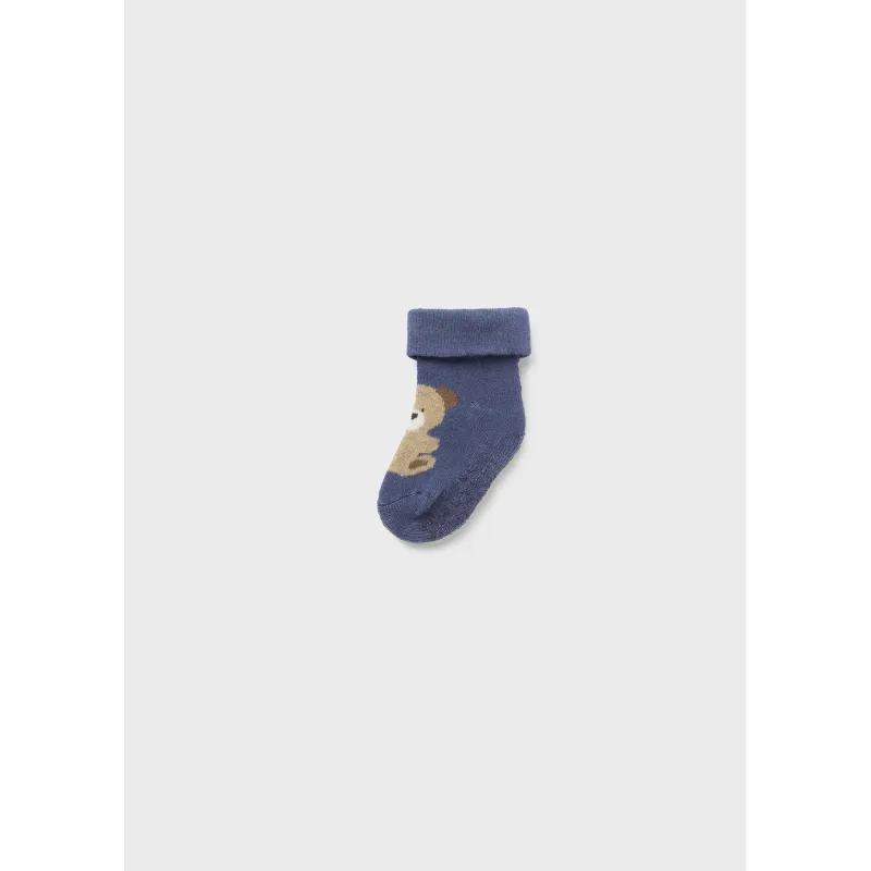NON SLIP SOCKS DARK BLUE BROWN BEAR FACE / 9654-022