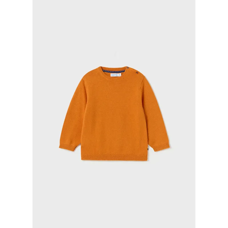 KNIT SWEATER ORANGE GOLD CREW NECK 2SHOULDER BUTTONS / 351-036