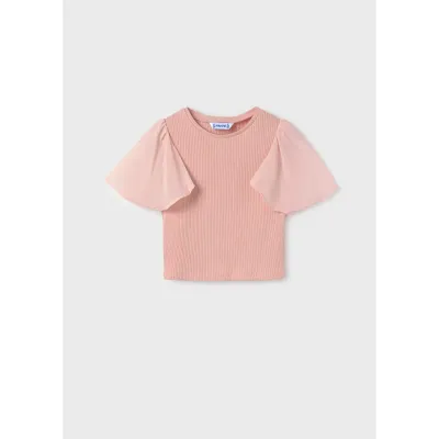 RIBBED TSHIRT ROSE CHIFFON CAP SLEEVE / 6004-029