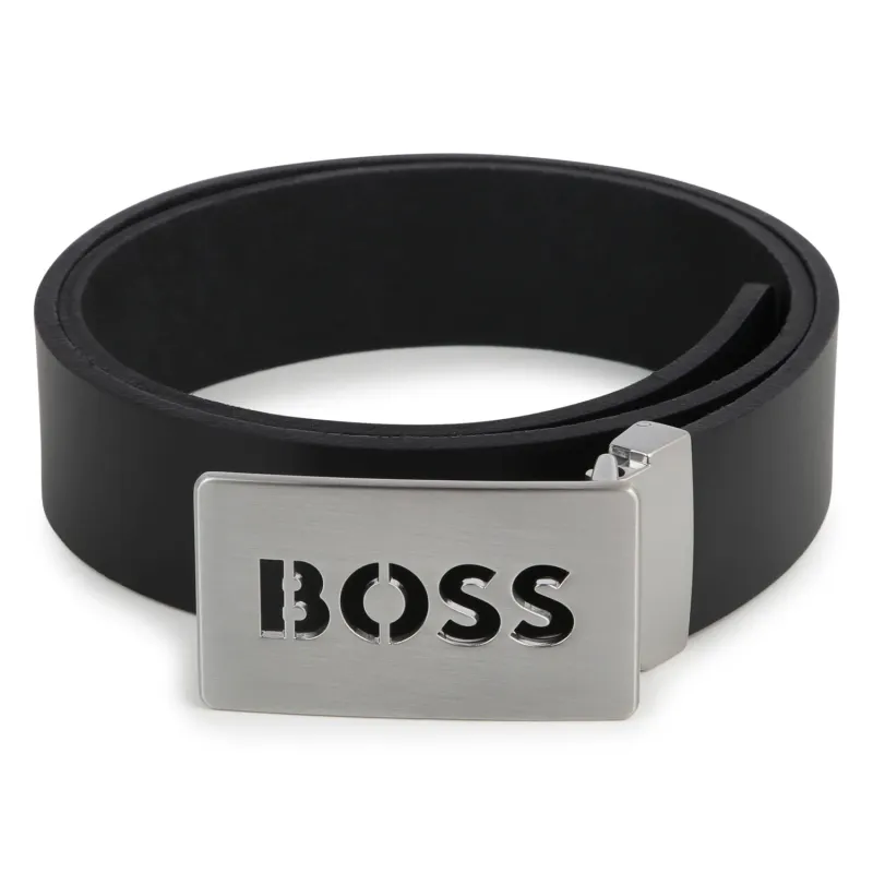 BELT BLACK SILVER BUCKLE WITH LOGO / J50954-09B