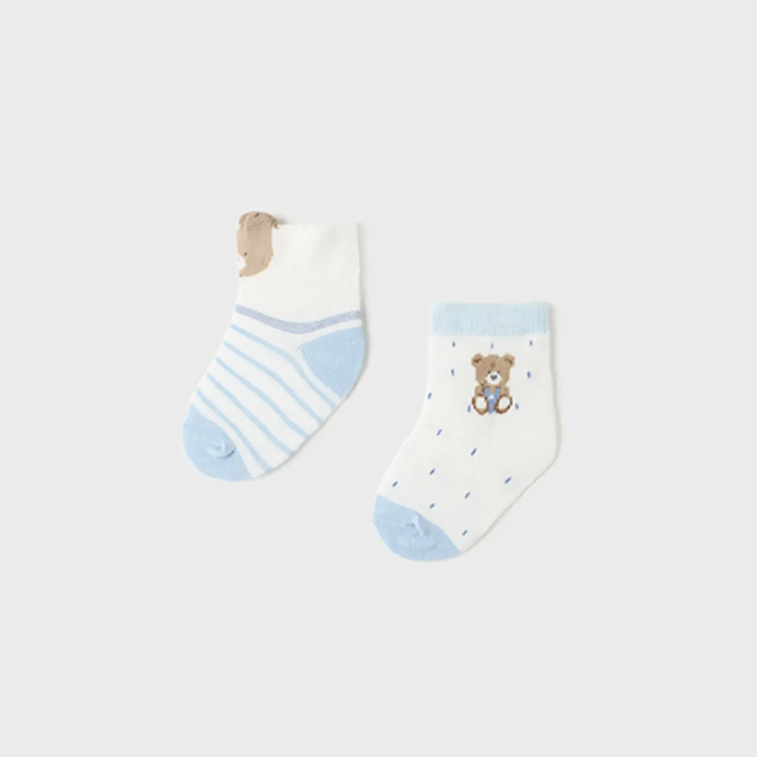 2 PC SOCK WHITE & BLUE STRIPE & DOTS BEAR PRINT