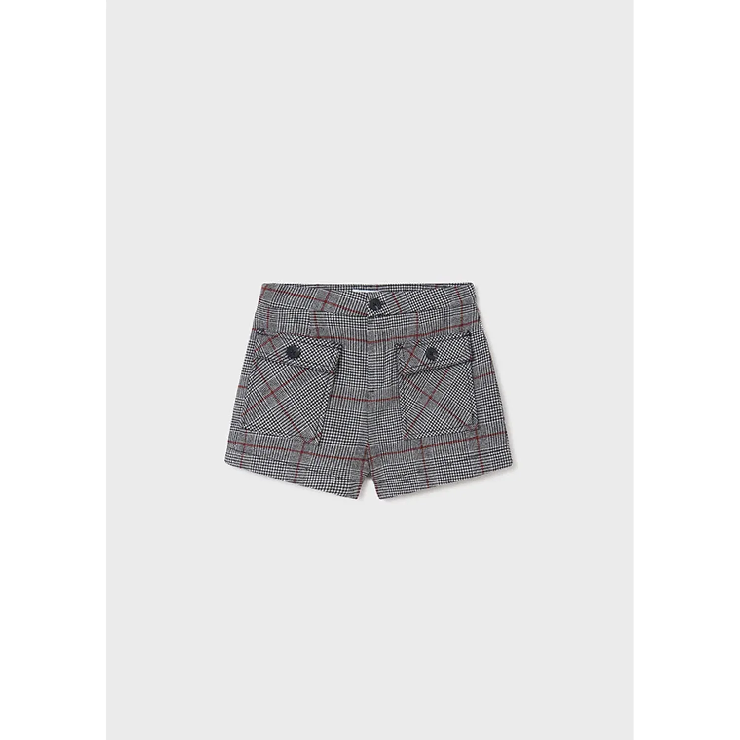 PLAID SHORTS BLACK & WHITE & RED WITH POCKETS / 7205