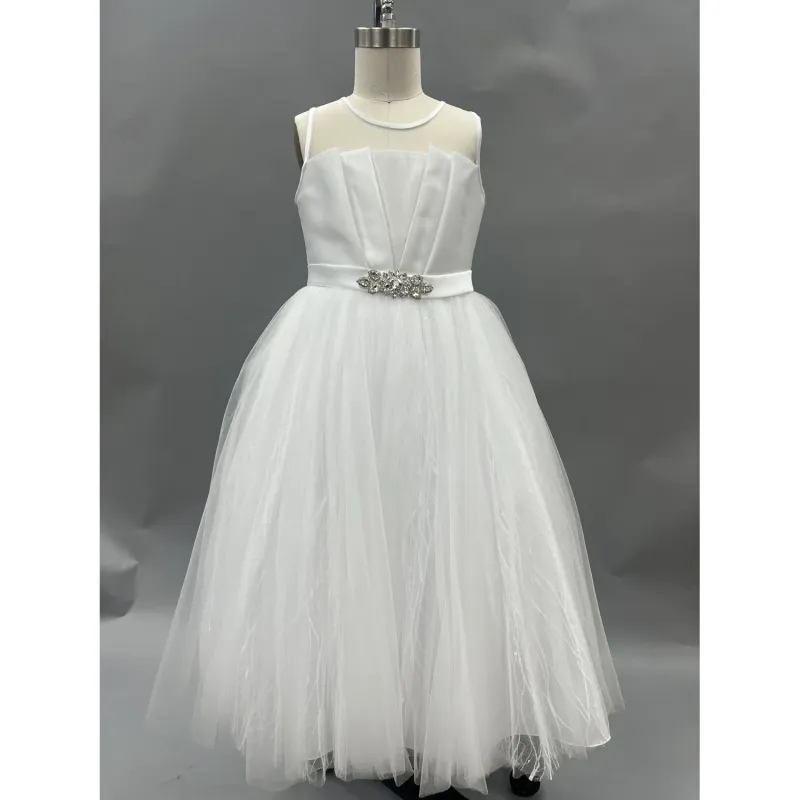 GOWN & BELT PURE WHITE SATIN & TULLE RHINESTONE TRIM / 1846