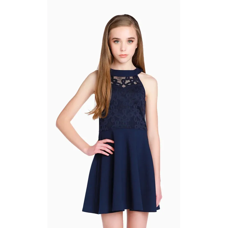 DRESS NAVY AVA LACE BODICE &