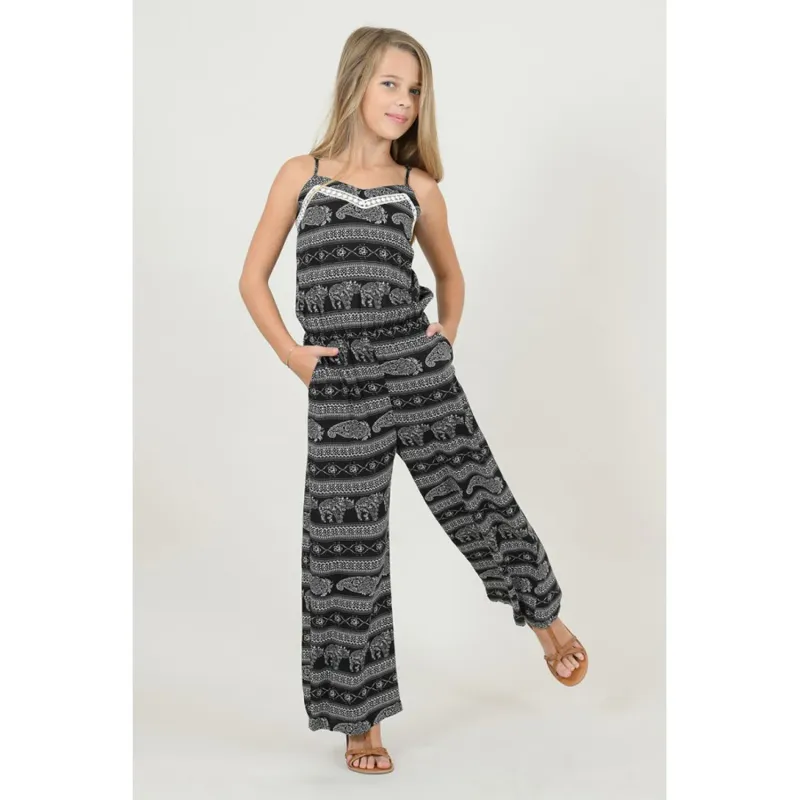 JUMPSUIT BLACK & WHITE PRINT SPAGHETTI STRAPS / 607P