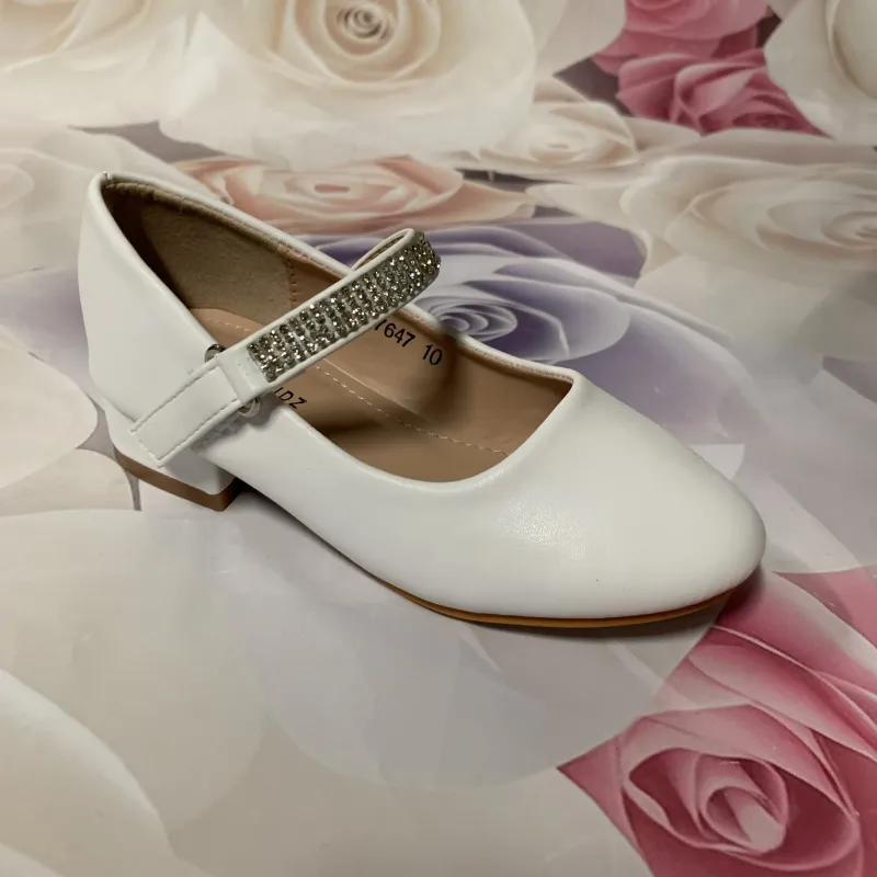 SHOE WHITE WITH HEEL RHINESTONE STRAP TRIM / 7647
