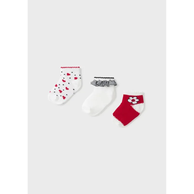 3PACK SOCKS RED & WHITE ASSORTED PRINTS / 10400-042