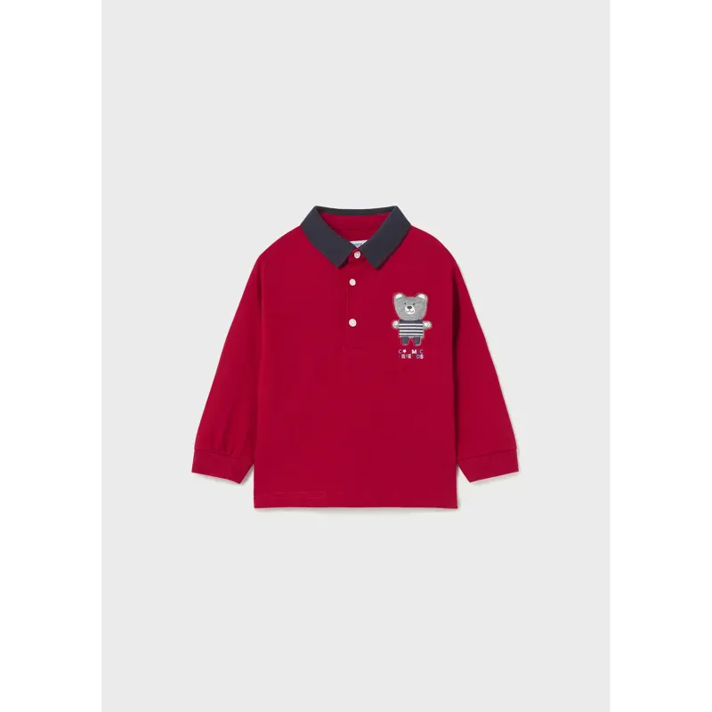 POLO TOP RED NAVY COLLAR GREY APPLIQUE / 2172-043