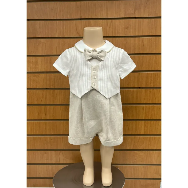 ROMPER BEIGE & CREAM STRIPED VEST SHORT / A2806-15