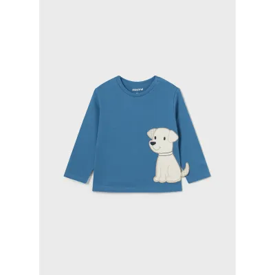 BLUE TSHIRT PUPPY APPLIQUE LONG SLEEVE / 2043-021