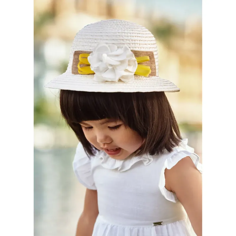 STRAW HAT WHITE YELLOW & BROWN & WHITE TRIM / 433-033