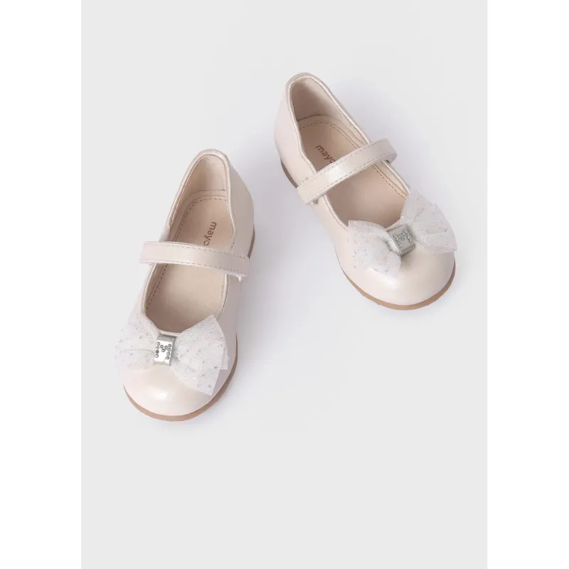 MARYJANE SHOE CREAM-PEARL TULLE BOW TRIM / 41537-026