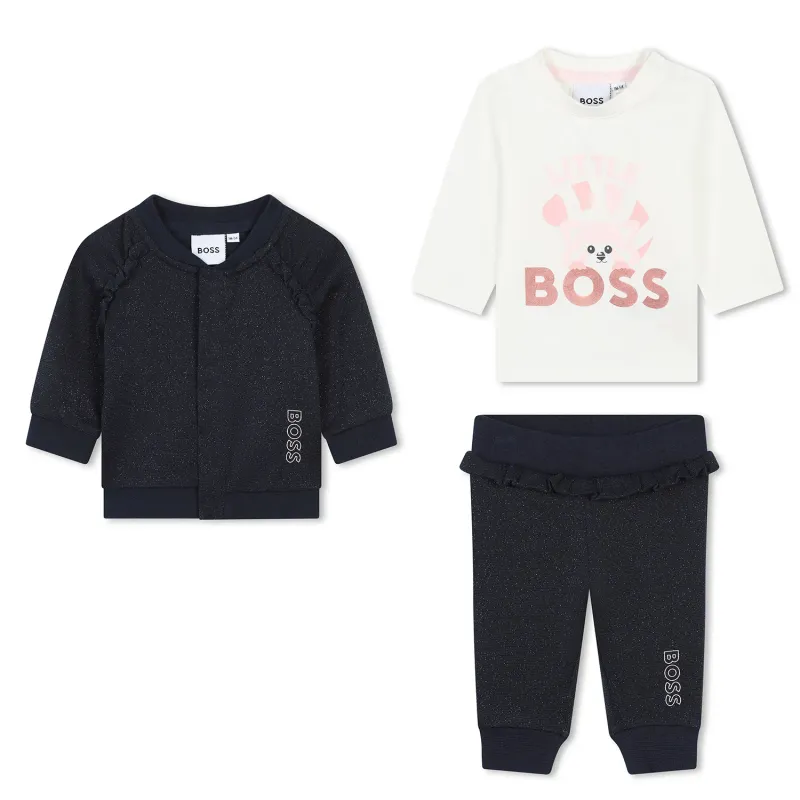 NAVY 3PC TRACK SUIT CREAM TSHIRT SHIMMER SNAP CLOSURE / J51090-849