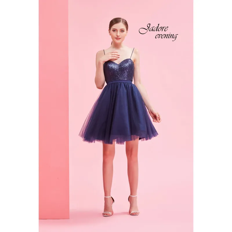 DRESS NAVY ORGANZA SKIRT SEQUIN BODICE WOMEN'S / J16093