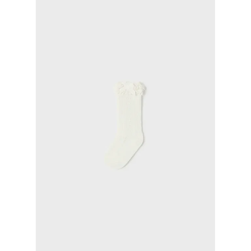 KNEEHIGH SOCKS CREAM LACE & VELVET BOW TRIM / 10525-087