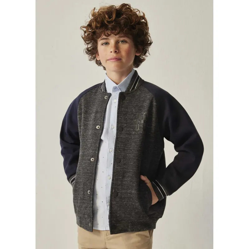 BASEBALL CARDIGAN HEATHER GREY & NAVY / 7439-055