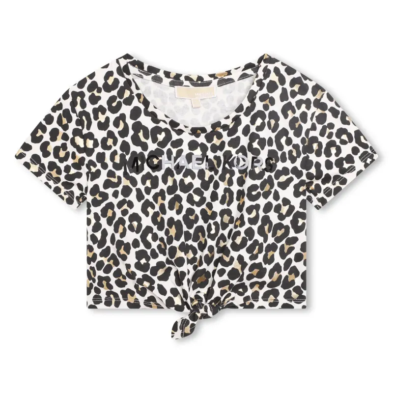 TSHIRT BLACK & WHITE PRINT SHORT SLEEVE WAIST TIE / R15196-N70