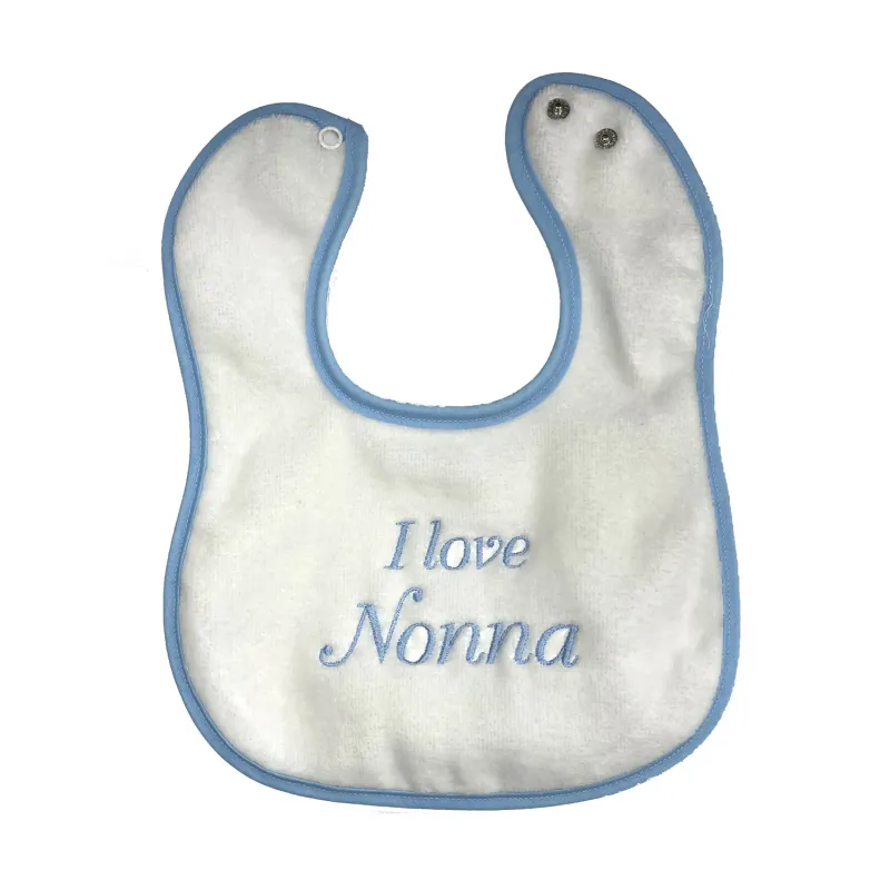 BIB WHITE TERRY BLUE PIPING I LOVE NONNA EMBRODIERY / 50003