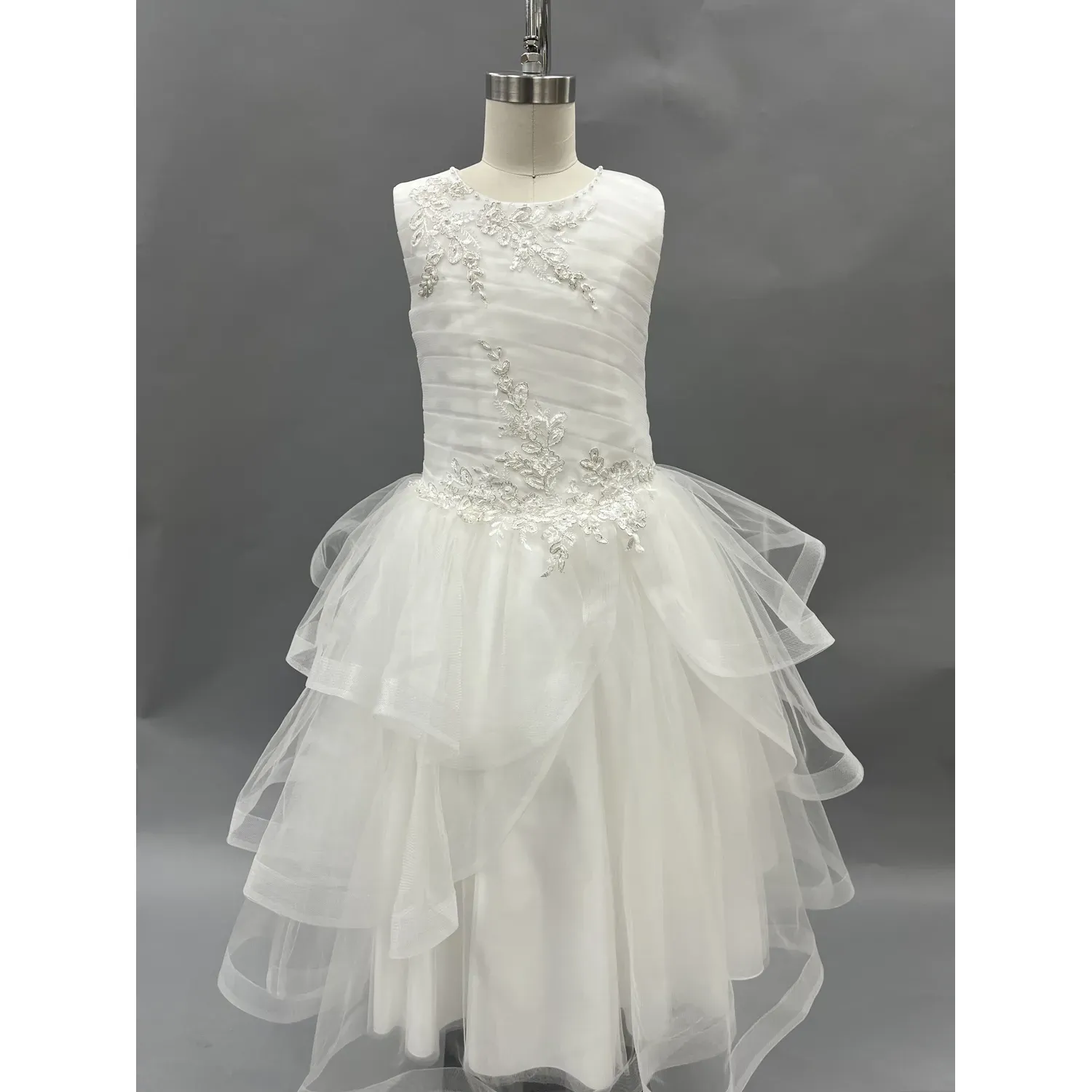 DD DRESS OFF WHITE PLEATED & EMBROIDERED BODICE LAYER TULLE SKIRT / 1951