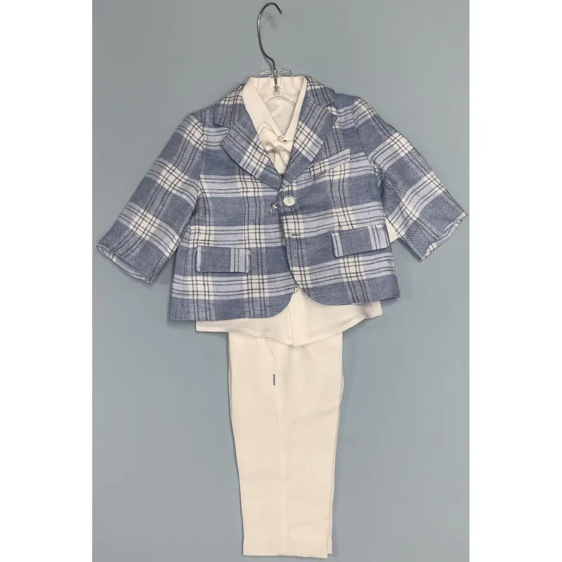 BIS 4 PC SUIT SET-BLUE PLAID & WHITE PANT / AG22860