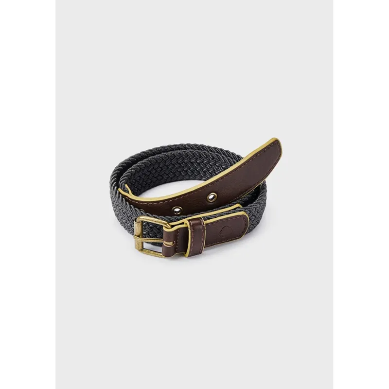BELT GREY WOVEN PATTERN BROWN LEATHER / 10364