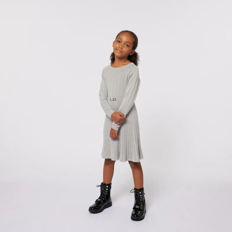 SILVER KNITTED DRESS PLEATED / R30169-016