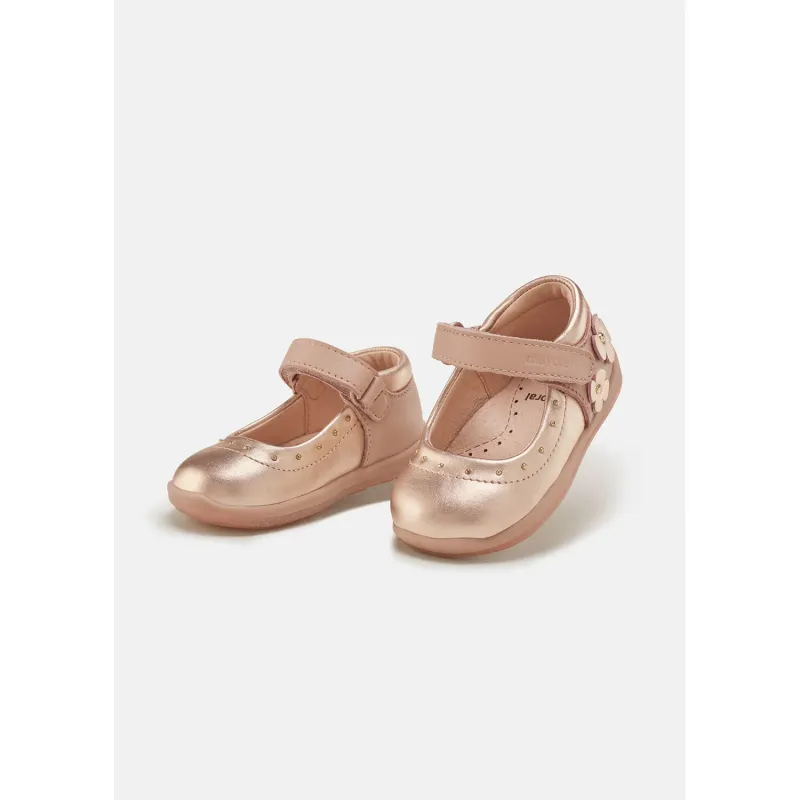 SHOE ROSEGOLD MARY JANE 2 FLOWER APPLIQUE & STUDS / 42377-049