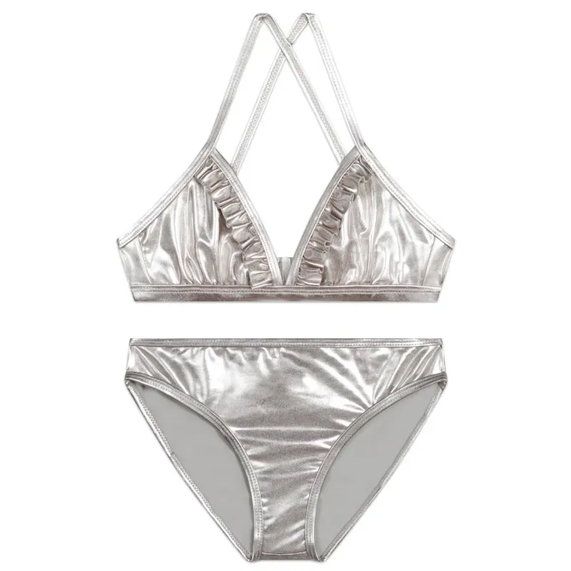 2PC BIKINI LIGHT GREY SILVER LAME / R10167-16