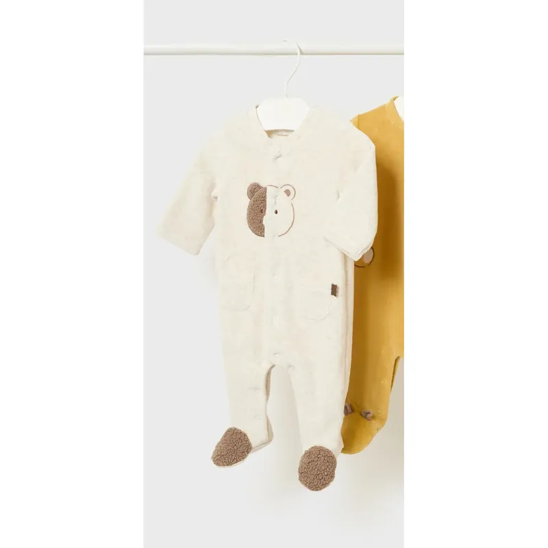 BEIGE SLEEPER FRONT CLOSURE BEAR FACE PRINT / 2794-067