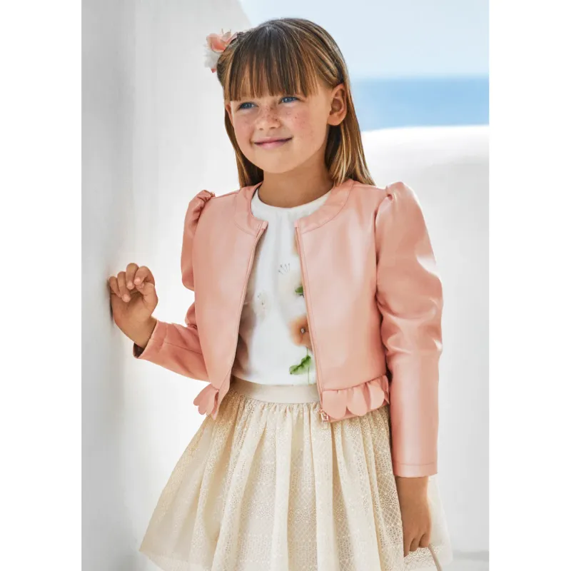 JACKET PEACH NUDE FRILL TRIM IMITATION LEATHER / 3470-079