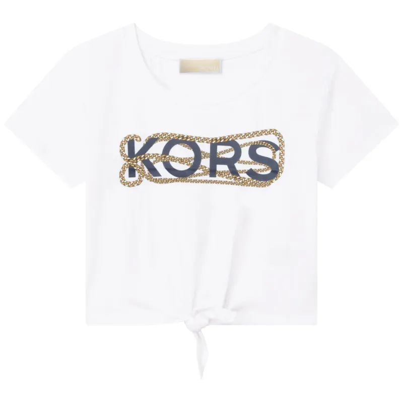 CROP TSHIRT WHITE NAVY LOGO GOLD CHAIN / R15188-10P