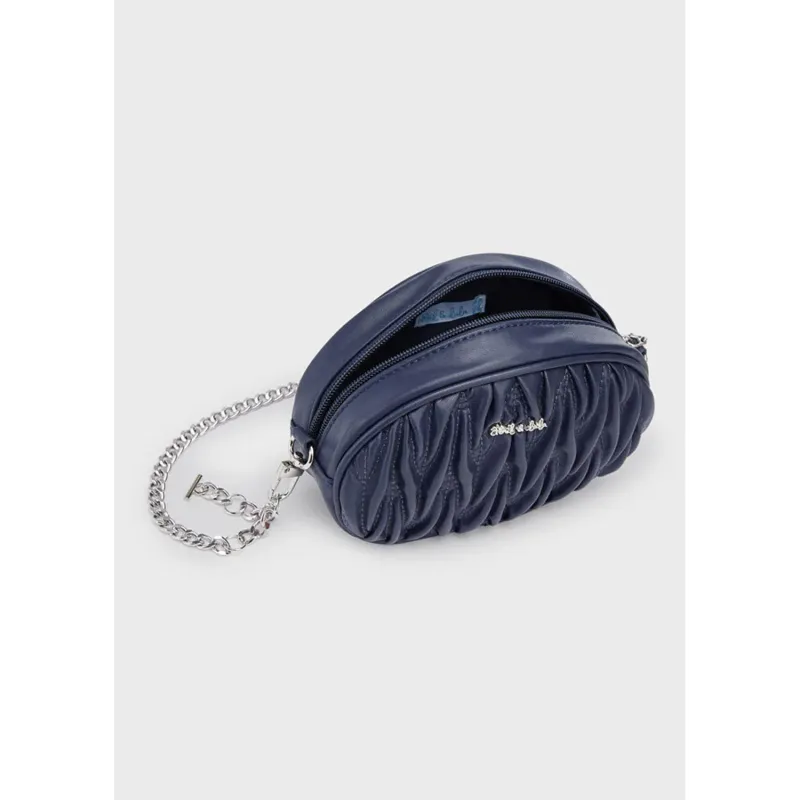 QUILTED PURSE NAVY SILVER CHAIN / 5957