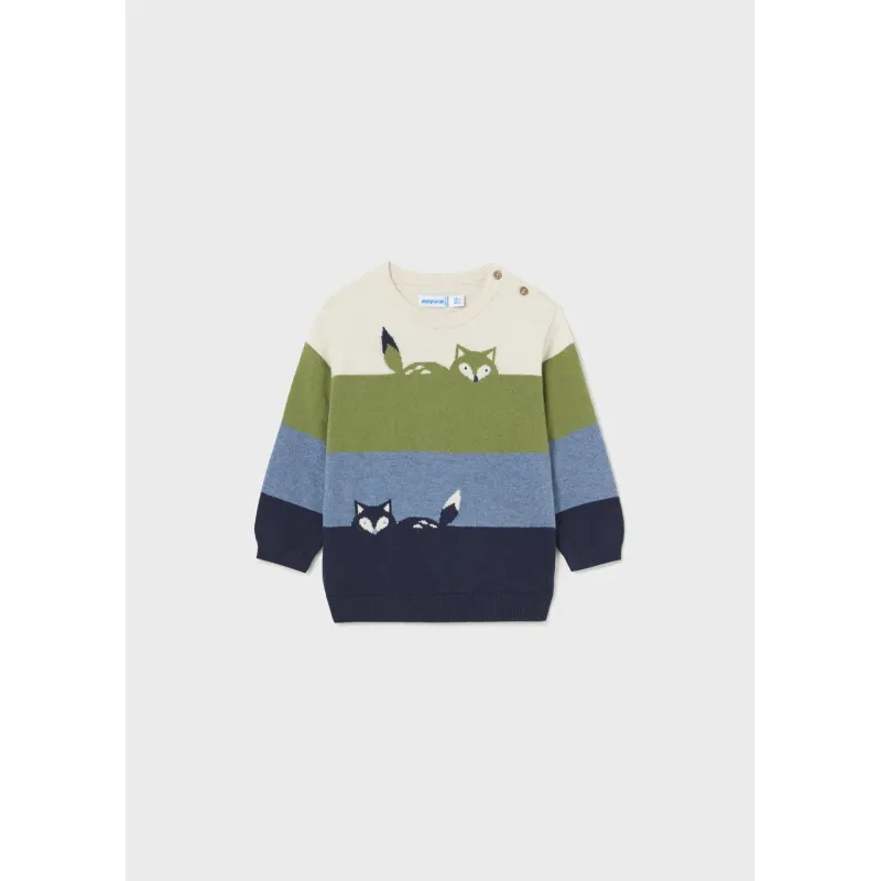 KNIT SWEATER COLOUR BLOCK CREAM GREEN BLUE & NAVY / 2318-074