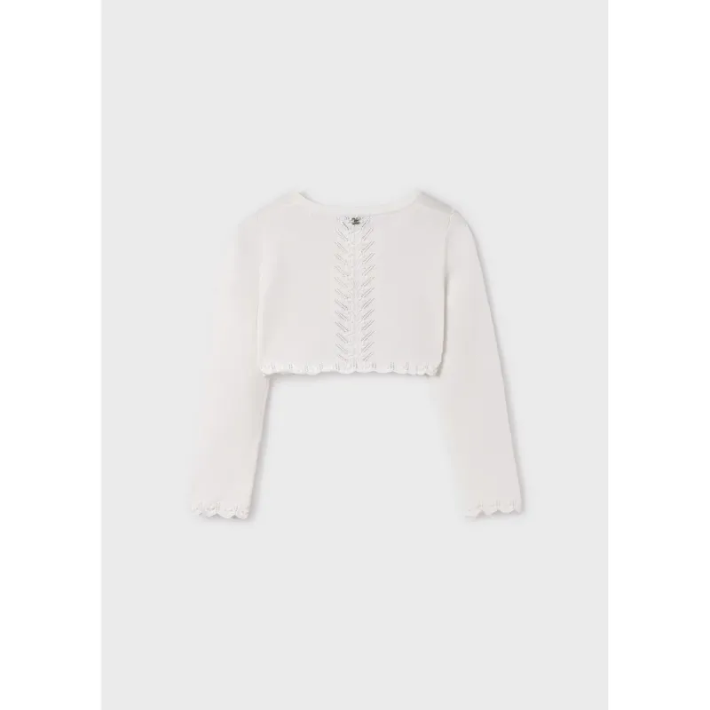 KNIT BOLERO CREAM SCALOPED EDGE TRIM & CUTOUT BACK TRIM / 5366-062