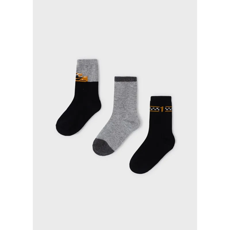 3 PC SOCK SET BLACK GREY & NAVY ASSORTED PRINTS / 10572-080
