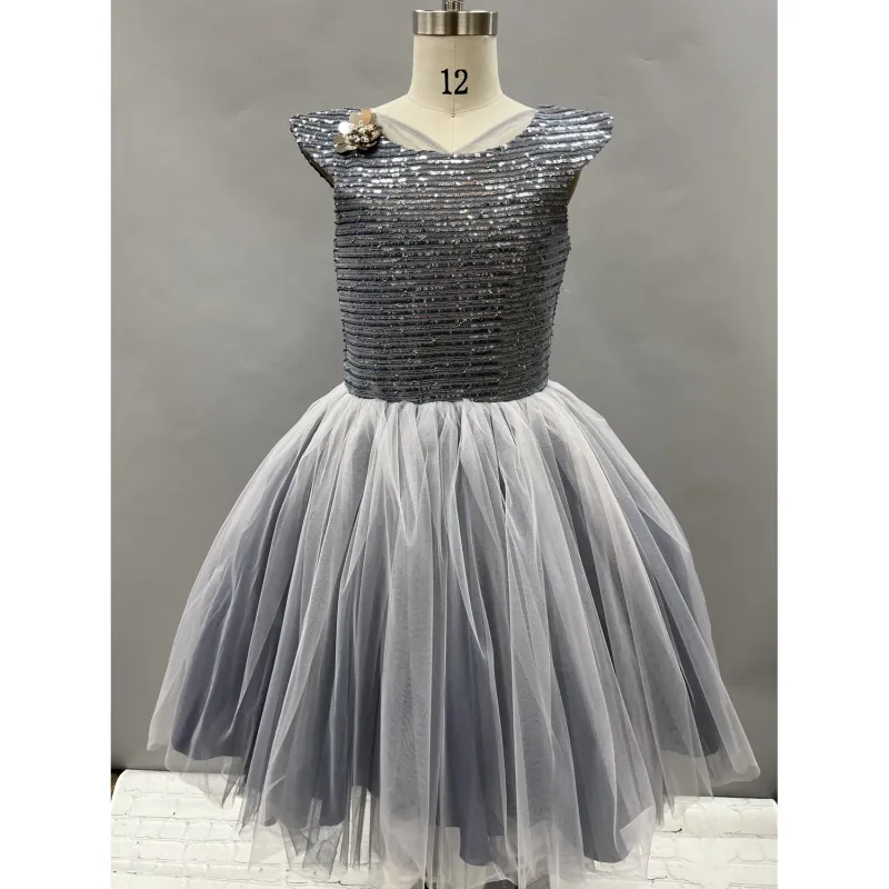 2 PC DRESS & HEADBAND BLUE SEQUIN BODICE TULLE SKIRT BELT & PIN / 20902