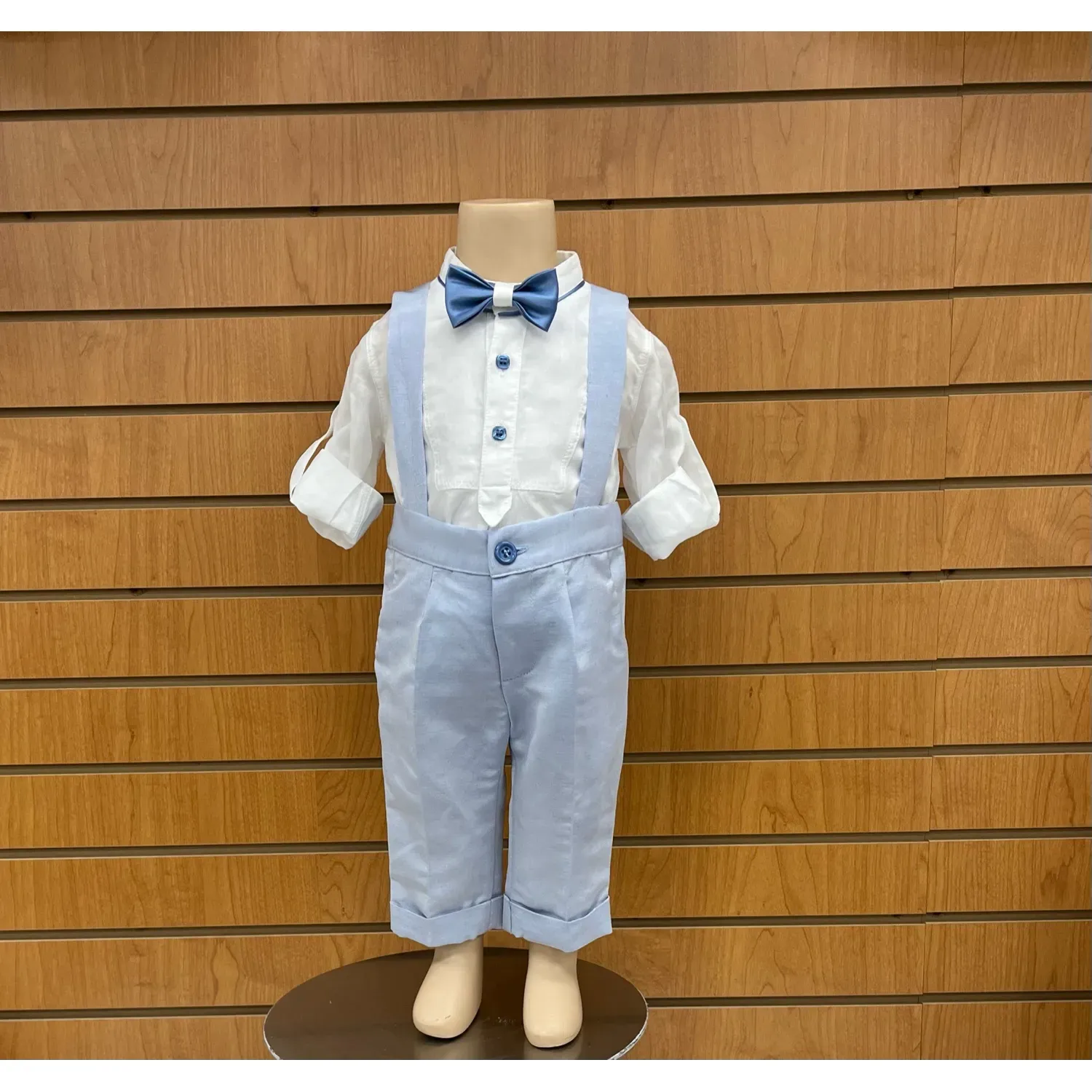 2PC SHIRT & PANT WHITE & BLUE WITH BOWTIE & SUSPENDERS / C2823-BE