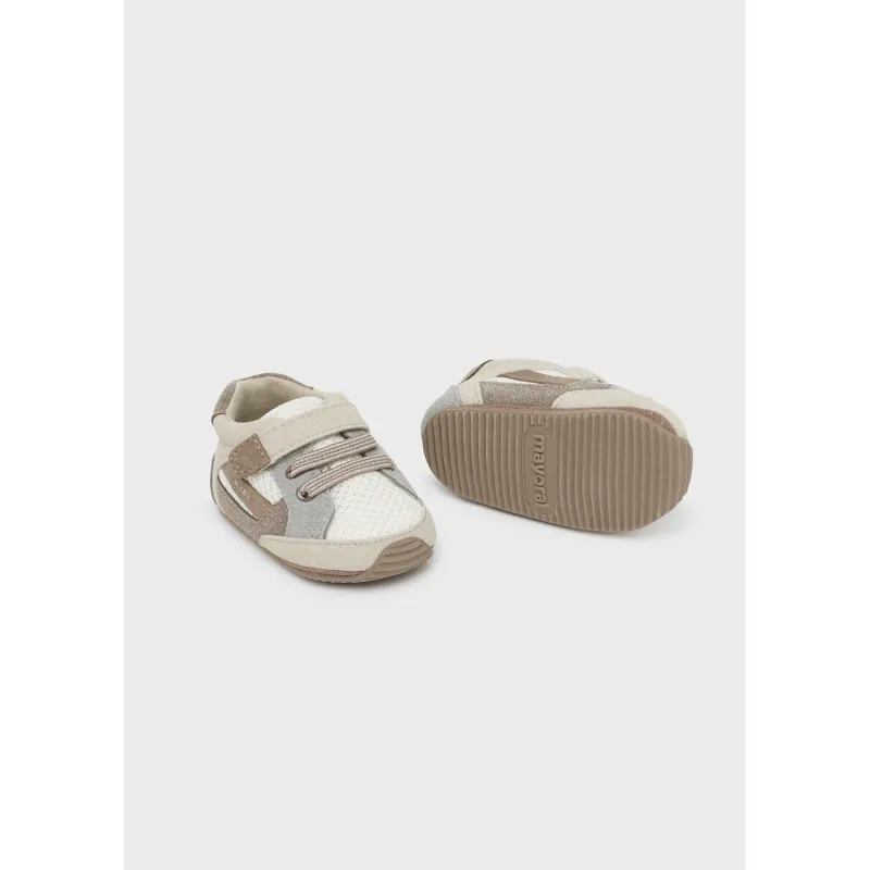 2TONE BEIGE SNEAKER SHOE GREY & BROWN VELCRO / 9786-031