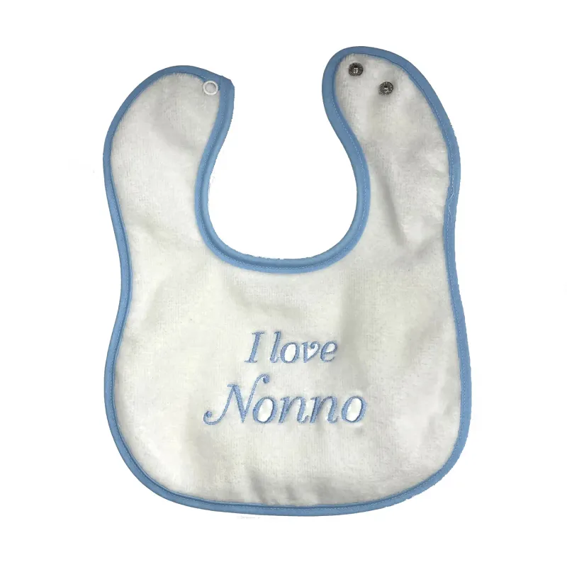 BIB WHITE BLUE TRIM I LOVE NONNO EMBROIDERY / 50005