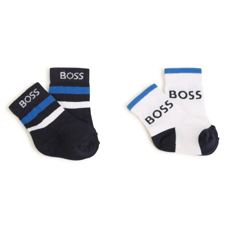 2 PC SOCK SET NAVY OR WHITE BOSS LOGO / J00112-849