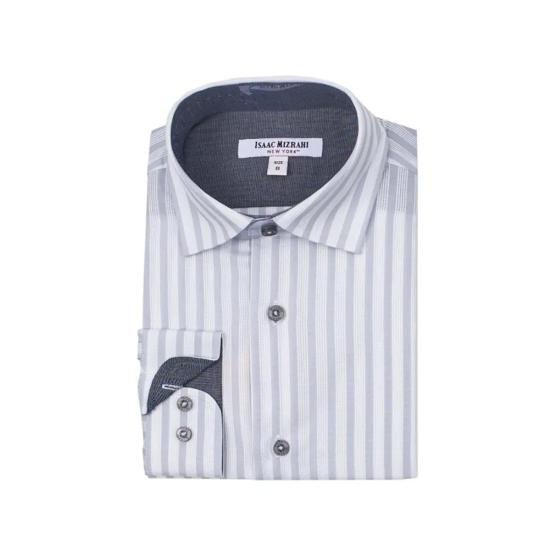 SHIRT WHITE & GREY STRIPE COTTON / SH9710