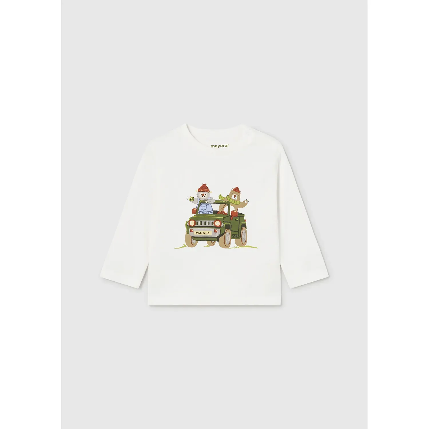 CREAM TSHIRT GREEN CAR PRINT LONG SLEEVE / 2034-072