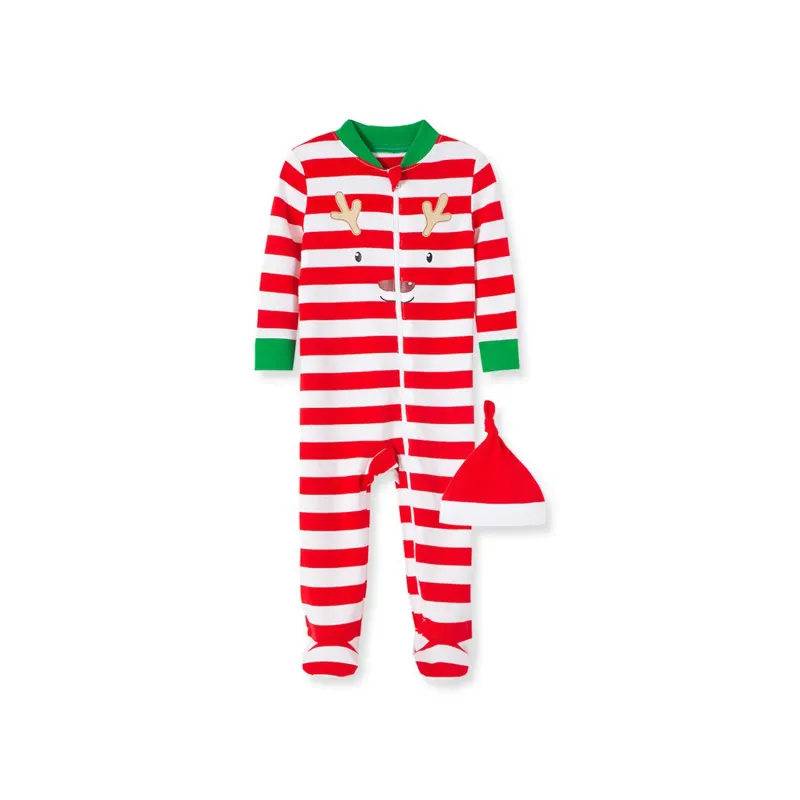SLEEPER RED & WHITE STRIPE REINDEER ZIP FRONT 2PC / LS610933I