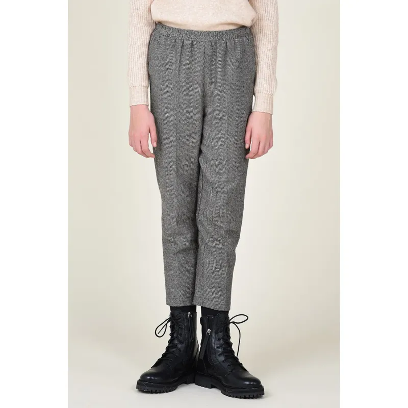 PANT BEIGE & BLACK HERRINGBONE PATTERN ELASTIC WAIST / MMT1397A21