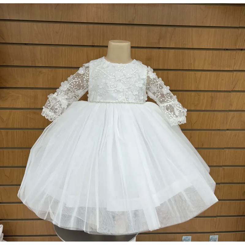 DRESS & RHINESTONE BELT EMBROIDERED & FLOWER APPLIQUE BODICE TULLE SKIRT / GA102